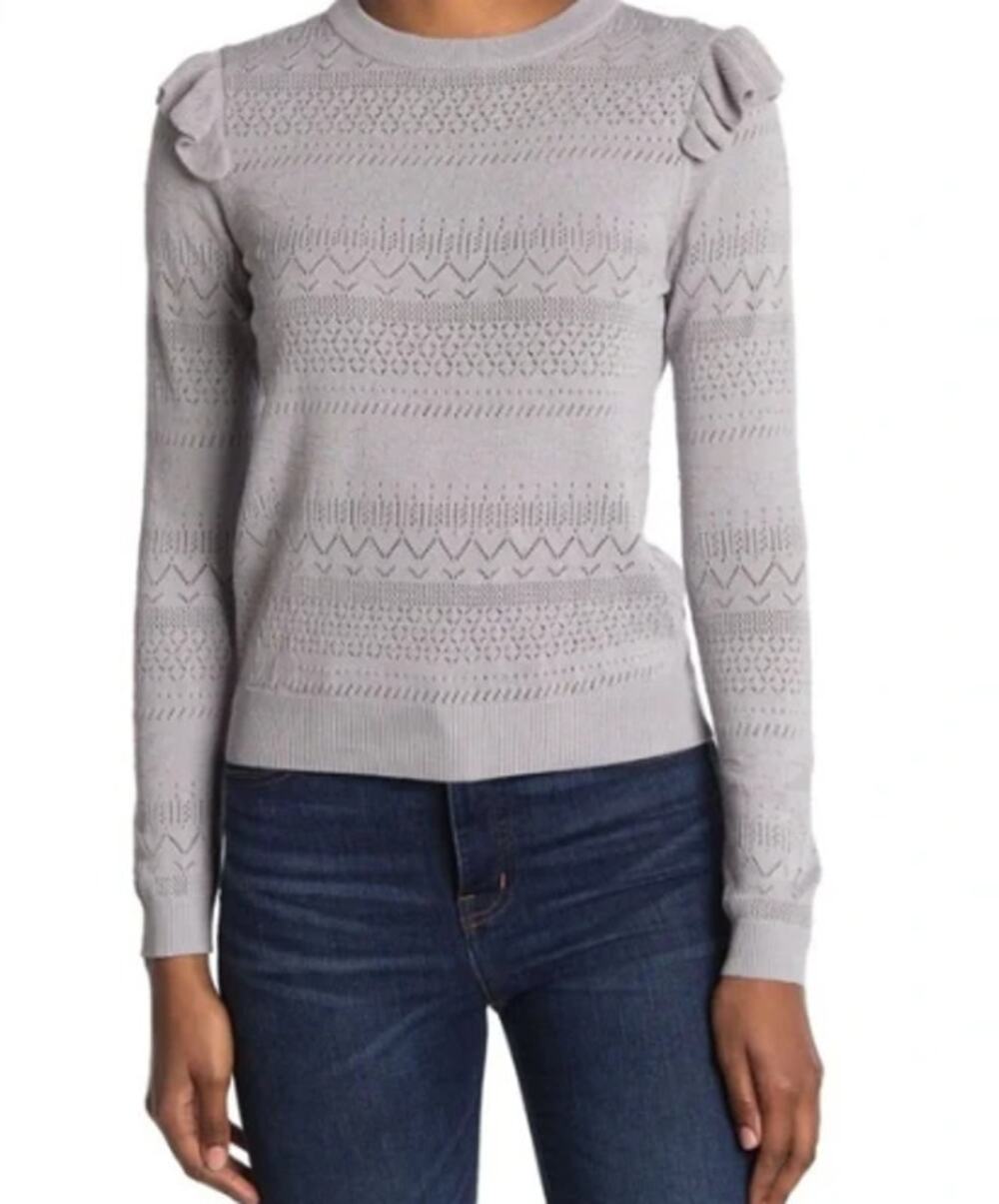 Current Air Women’s Pointelle Sweater Size S Ruffle Shoulder
